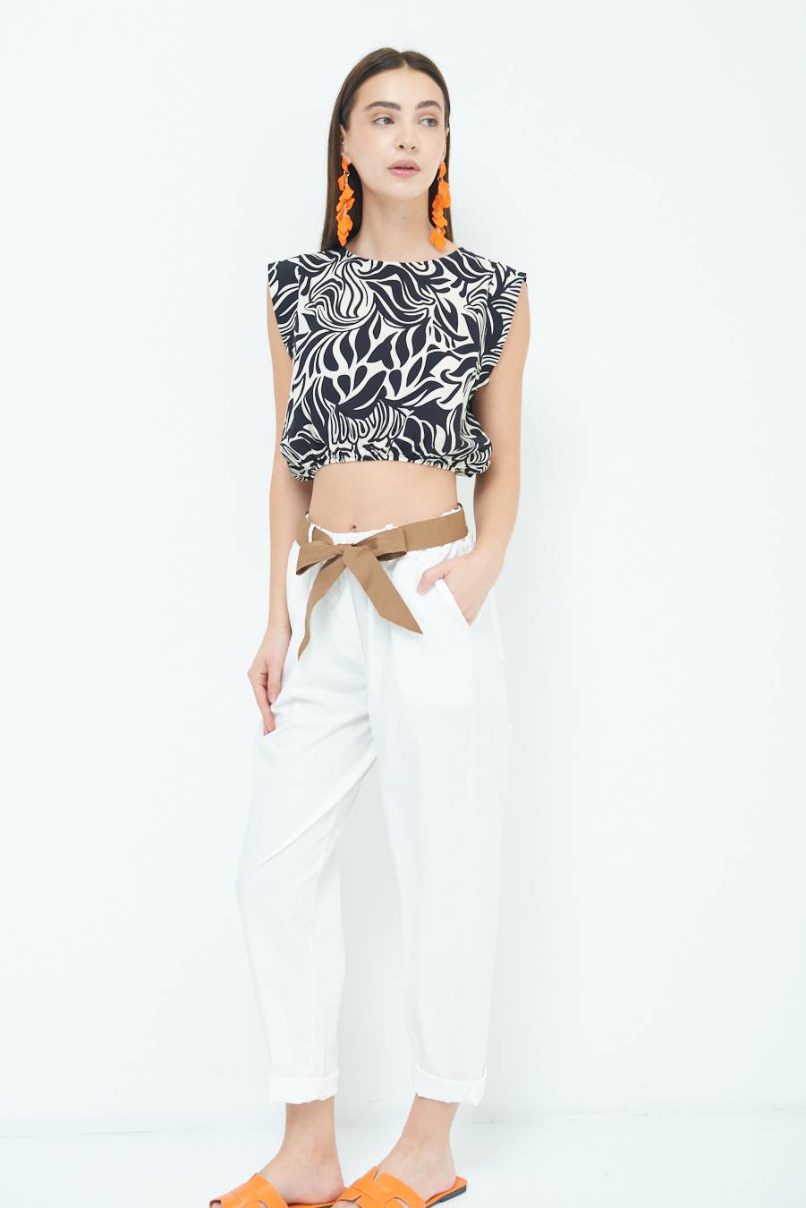Kikisix PANTALONE DRITTO CON RISVOLTO BIANCO Promozione