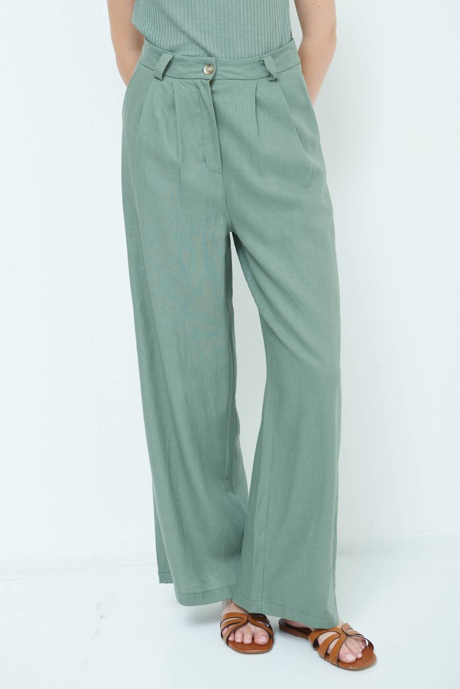 Kikisix PANTA PALAZZO CON PINCE VERDE MILITARE Pezzi Unici