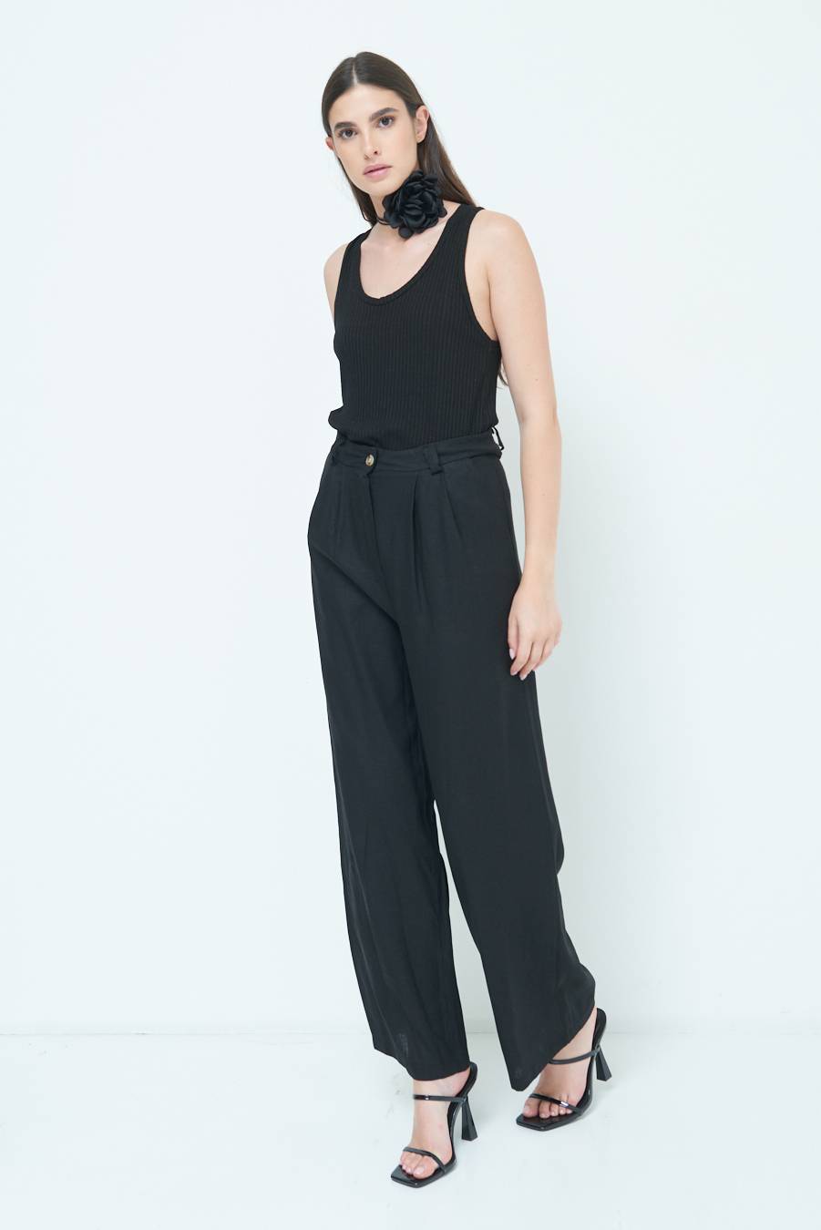 Kikisix PANTA PALAZZO CON PINCE NERO Soddisfazione Garantita