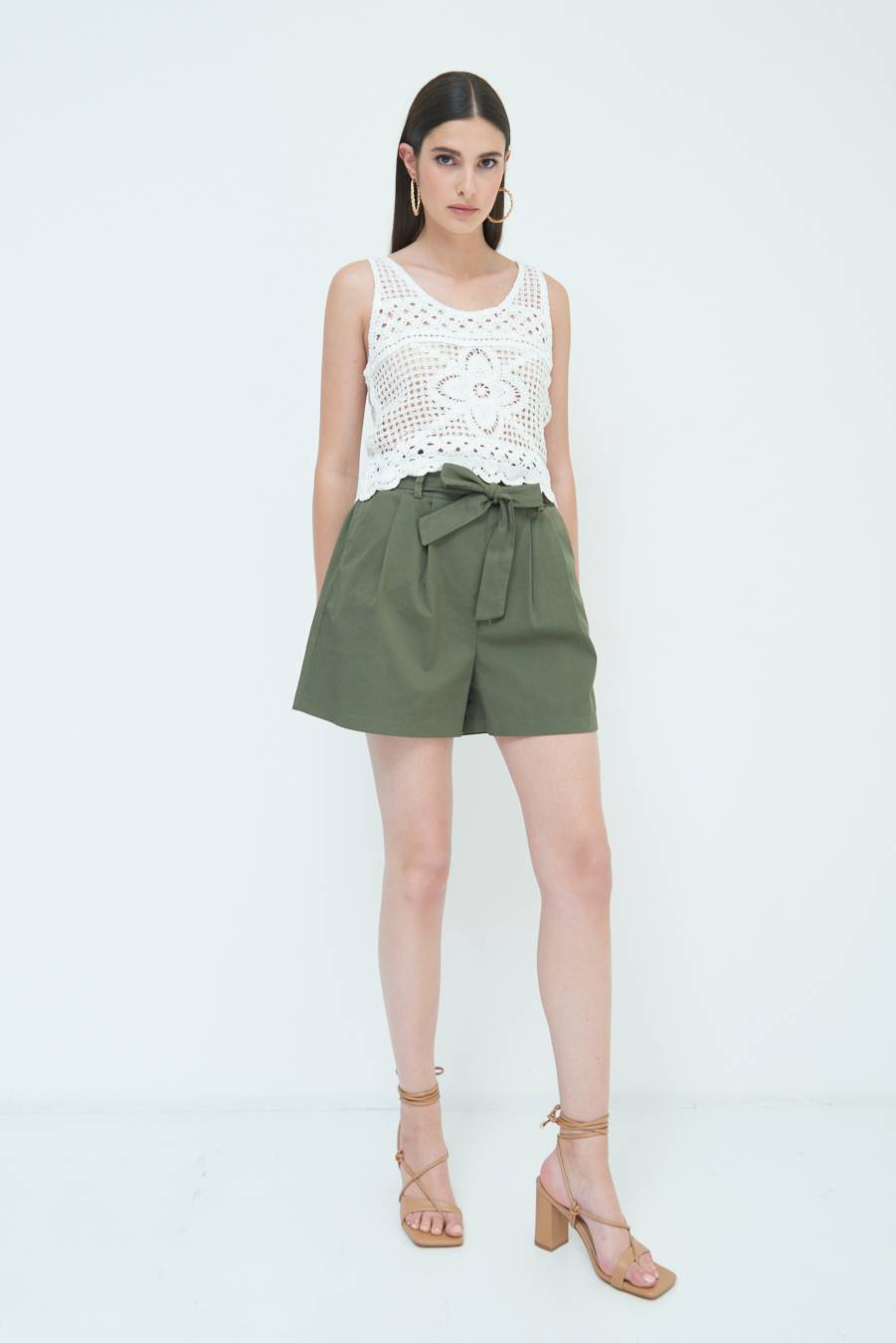 Kikisix SHORT CON CINTURA FASCIA VERDE MILITARE Outlet