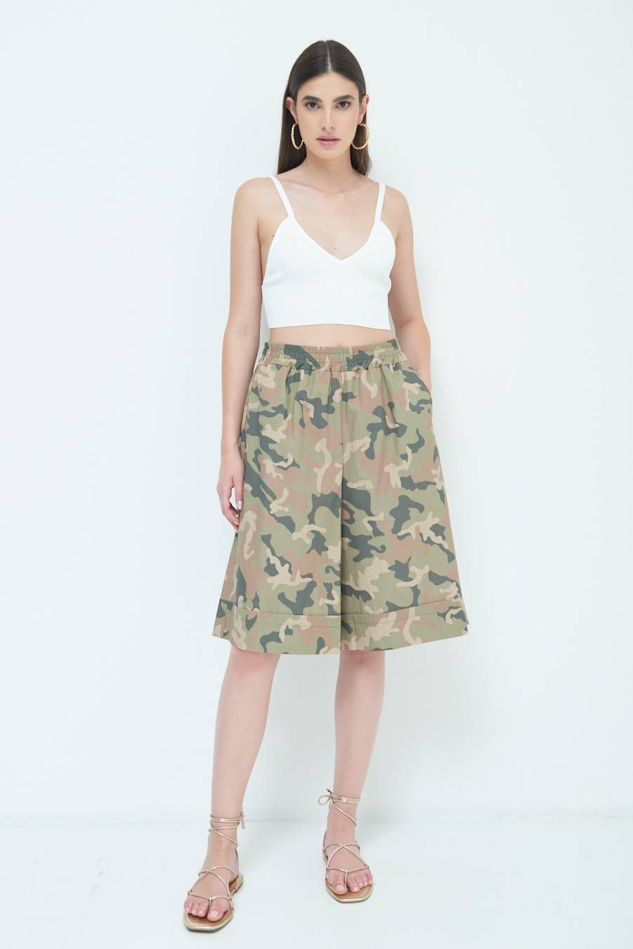 Kikisix BERMUDA CON BALZA CAMOUFLAGE VERDE MILITARE In Vendita
