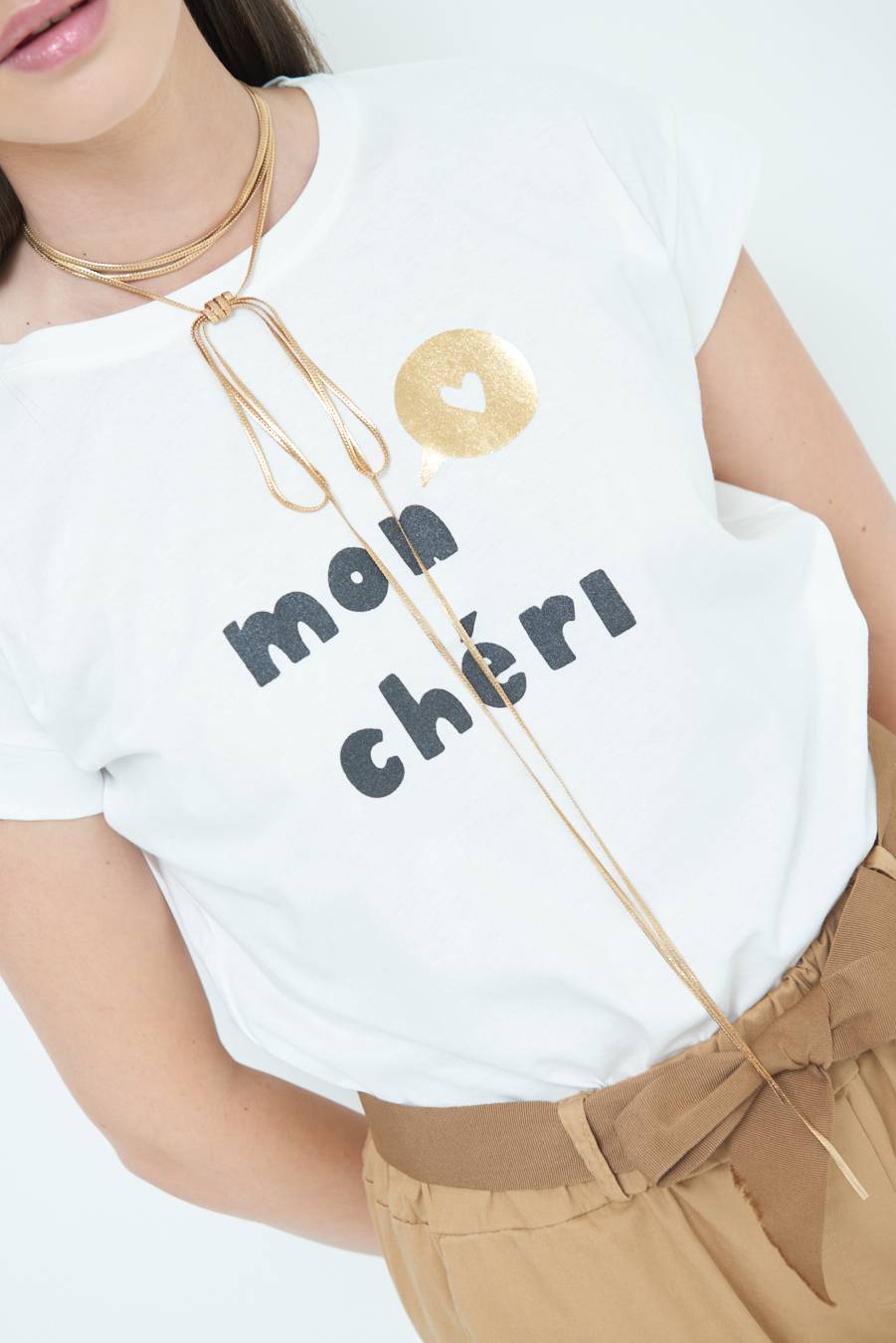 Kikisix T-SHIRT "MON CHERI" PANNA Saldi Di Fabbrica