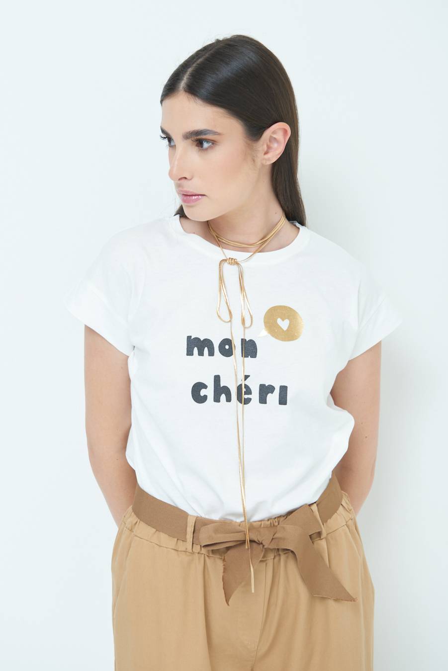 Kikisix T-SHIRT "MON CHERI" PANNA Saldi Di Fabbrica