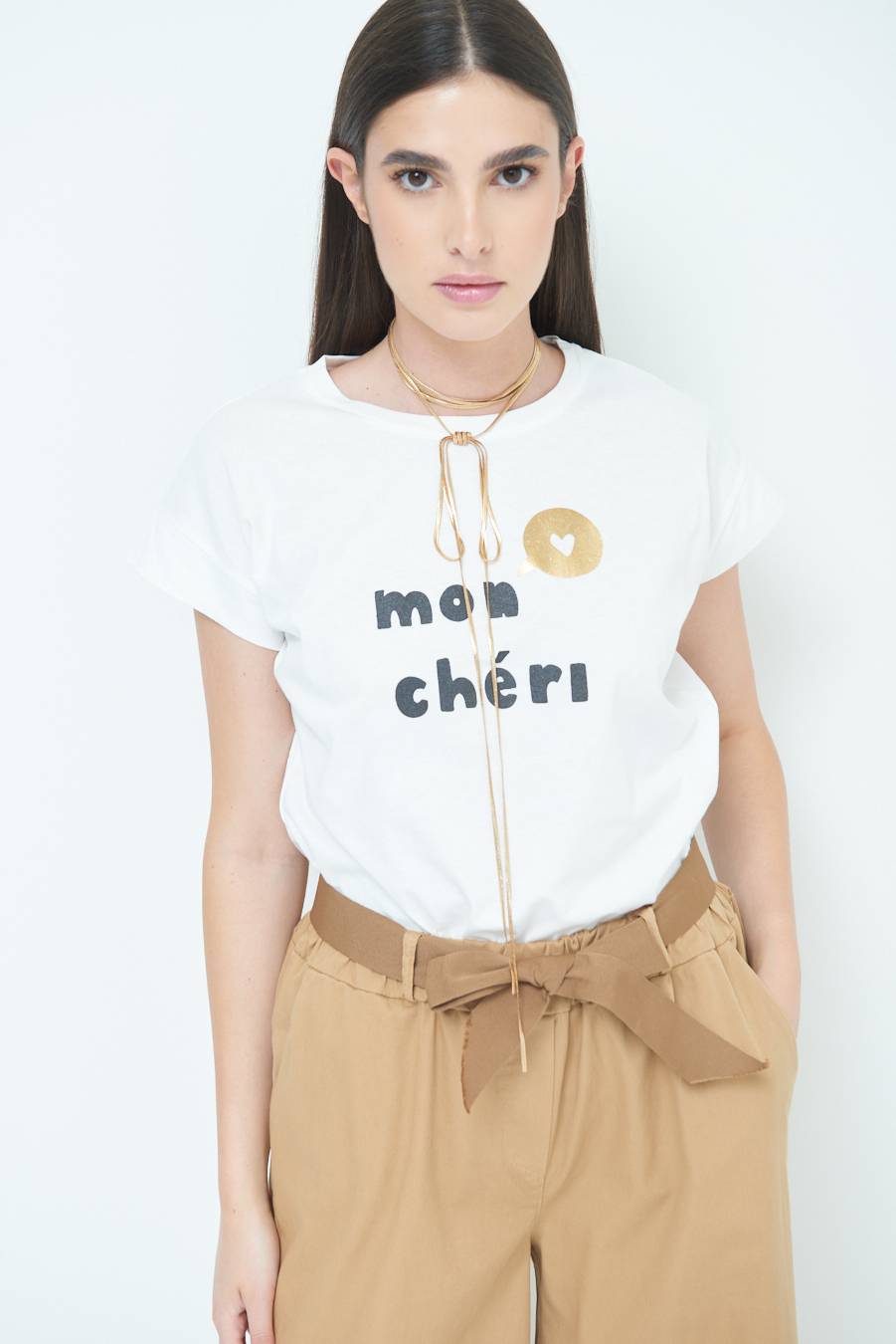 Kikisix T-SHIRT "MON CHERI" PANNA Saldi Di Fabbrica