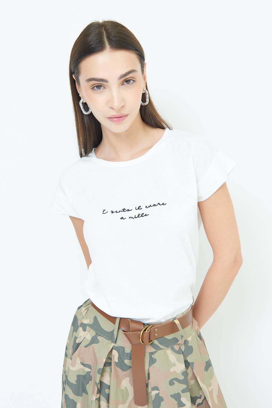 Kikisix T-SHIRT "E SENTO IL CUORE A MILLE" PANNA I Più Venduti