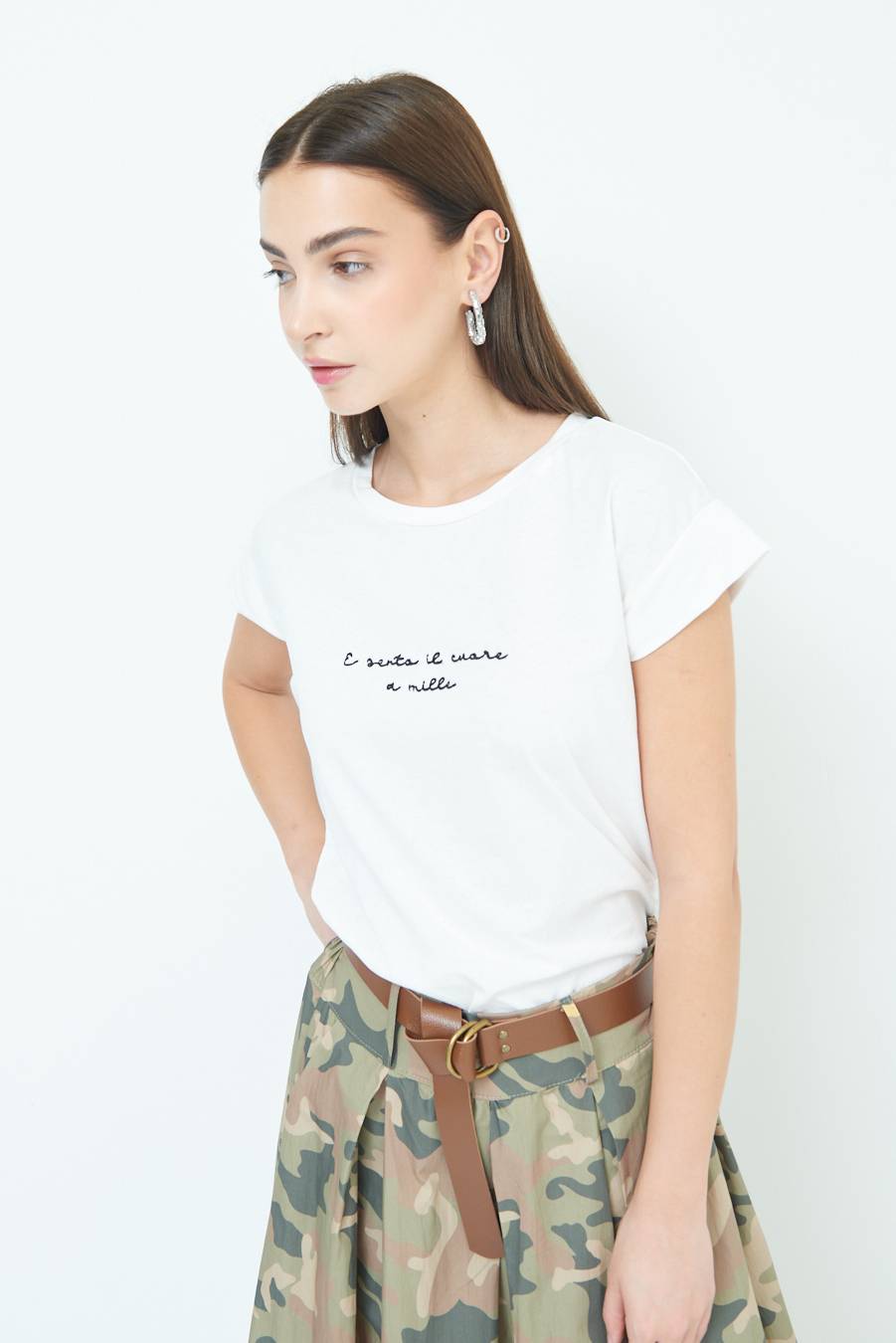 Kikisix T-SHIRT "E SENTO IL CUORE A MILLE" PANNA I Più Venduti