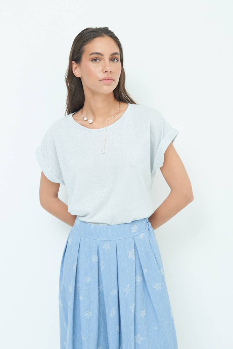 Kikisix T-SHIRT OVER CON RISVOLTO LUREX ARGENTO Italy