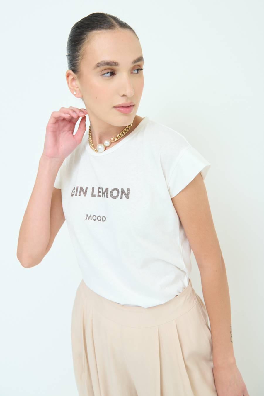 Kikisix T-SHIRT ''GIN LEMON'' CIOCCOLATO Negozi Online