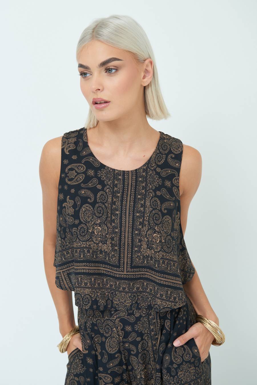 Kikisix CROP TOP STAMPA NERO Prezzo Ridotto