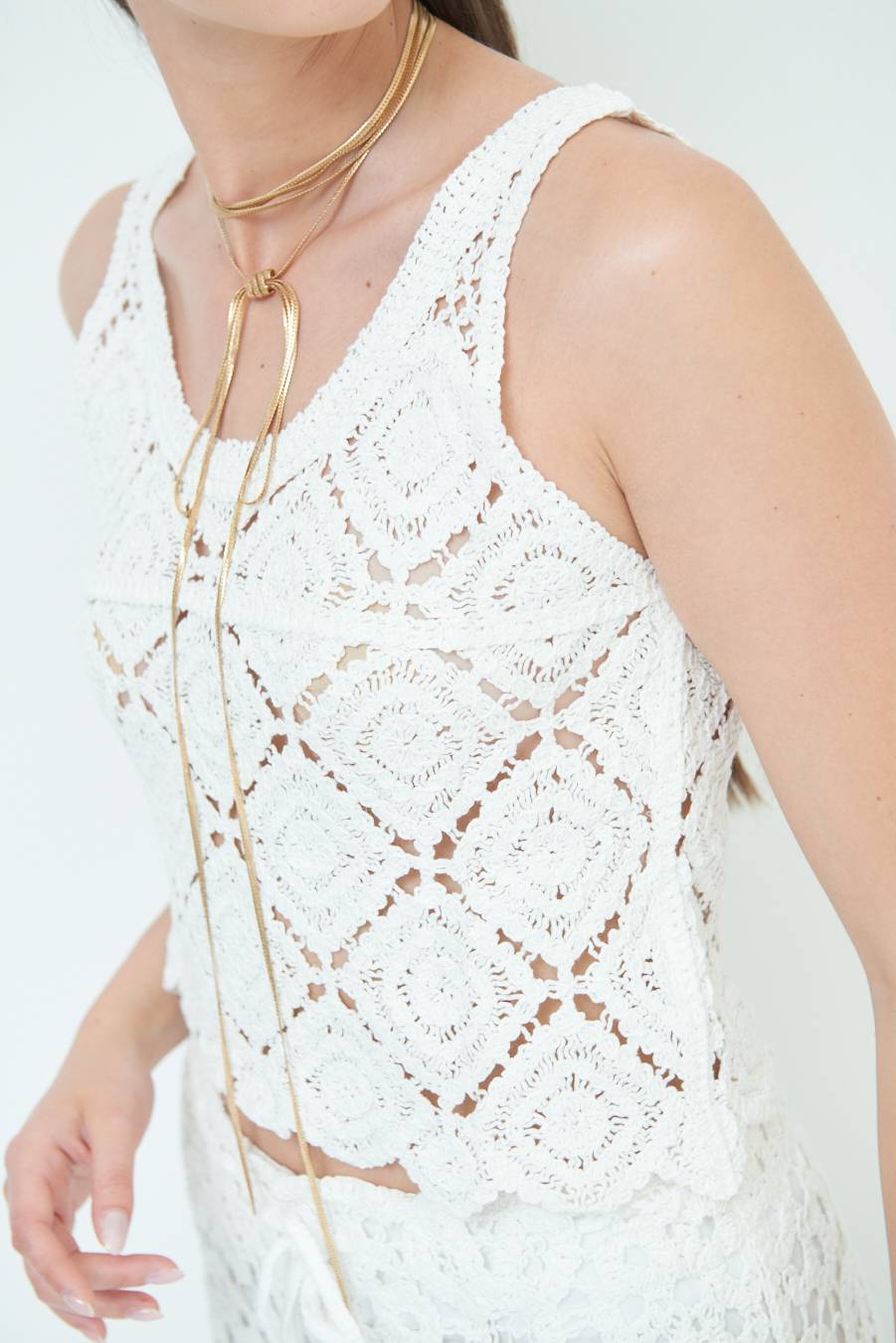 Kikisix TOP CROP MACRAME ROMBI BIANCO Saldi