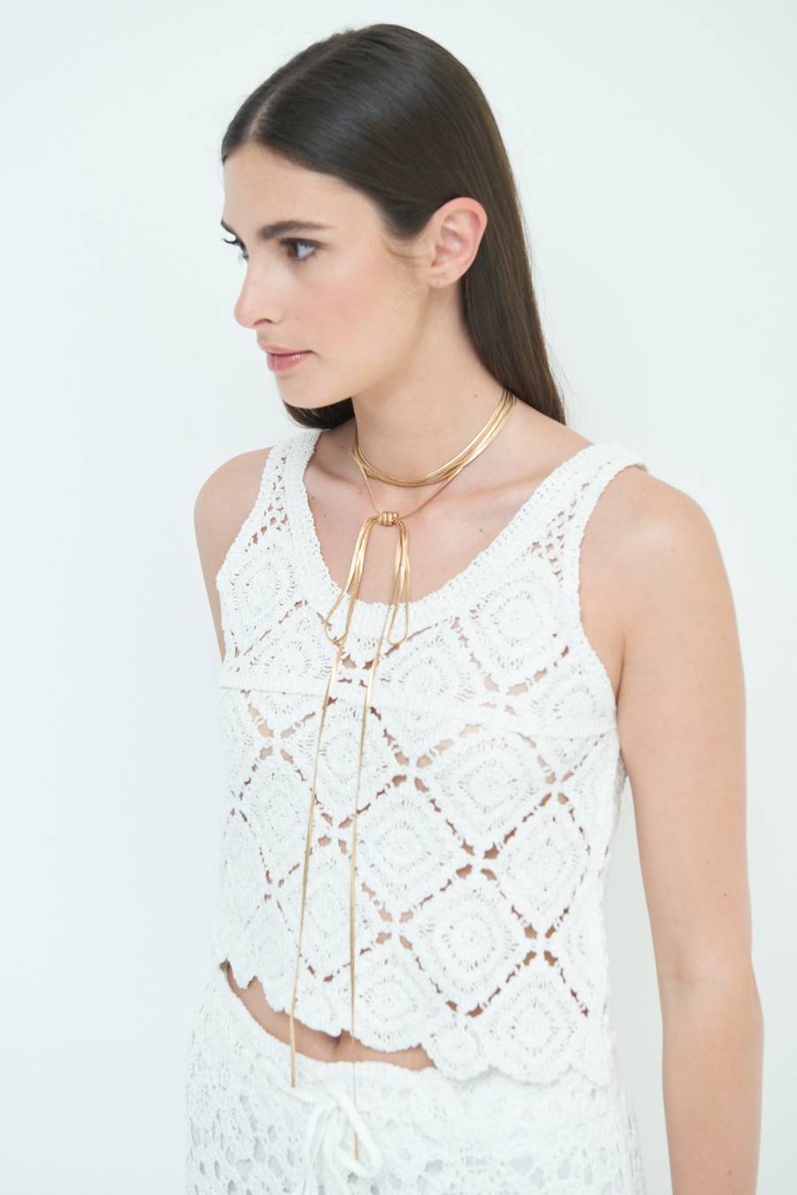 Kikisix TOP CROP MACRAME ROMBI BIANCO Saldi