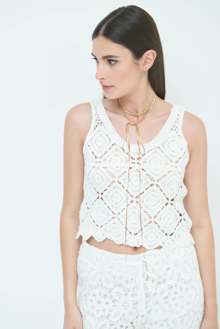 Kikisix TOP CROP MACRAME ROMBI BIANCO Saldi