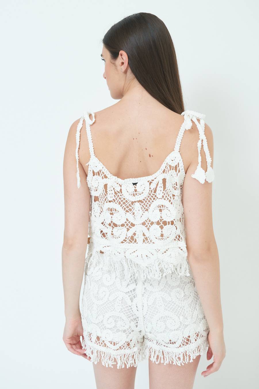 Kikisix TOP CROP CON MACRO PAILLETTES FONDO BIANCO Hotsell