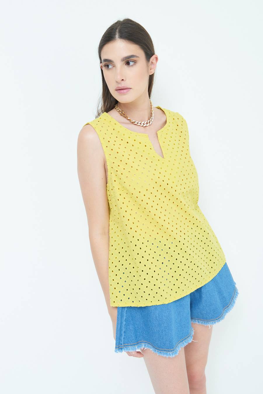 Kikisix TOP SMANICATO SANGALLO LIMONE Saldi Di Fabbrica