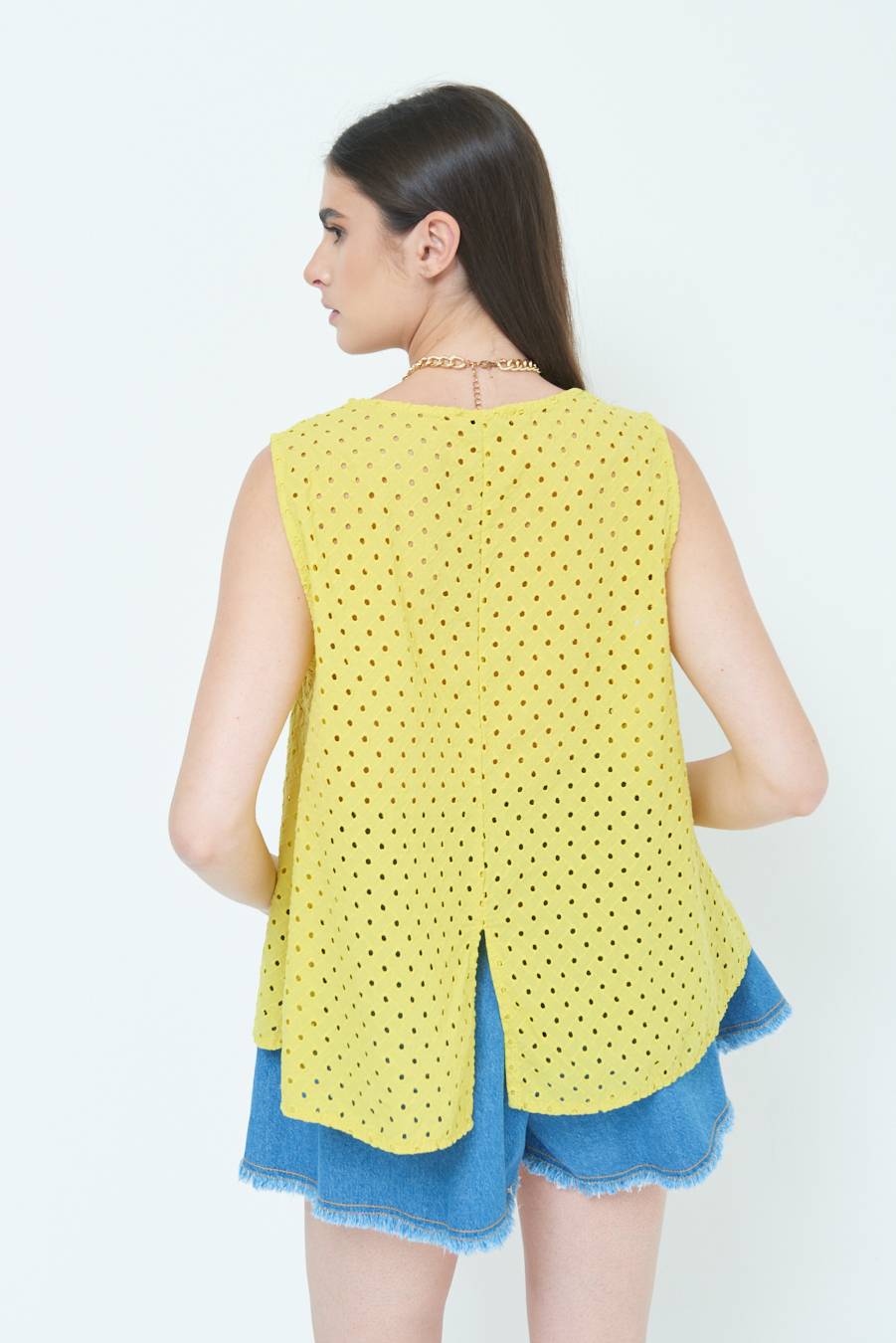 Kikisix TOP SMANICATO SANGALLO LIMONE Saldi Di Fabbrica