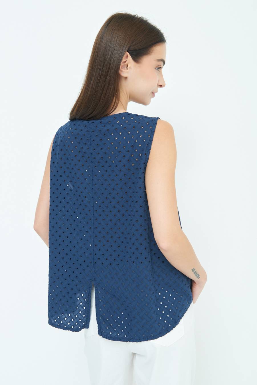 Kikisix TOP SMANICATO SANGALLO BLU Vendite Flash