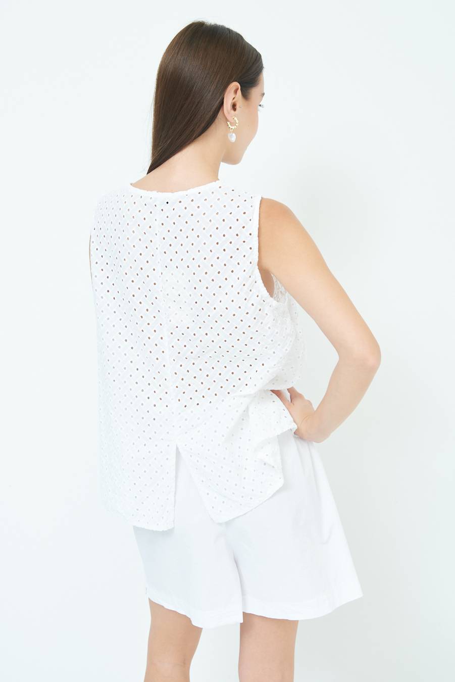 Kikisix TOP SMANICATO SANGALLO BIANCO Negozio