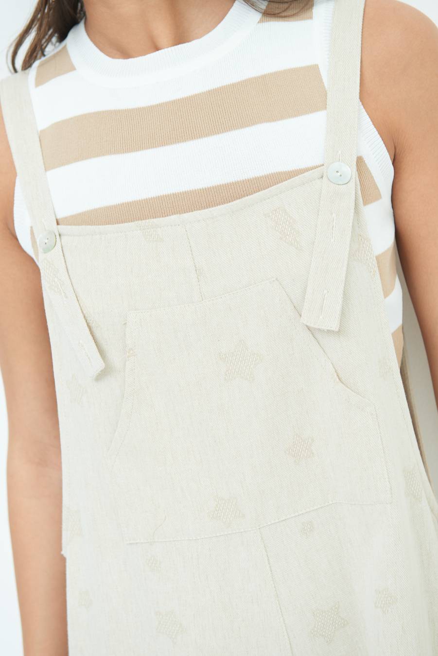Kikisix SALOPETTE BERMUDA CON STELLE E FULMINI BEIGE Spedizione Gratuita