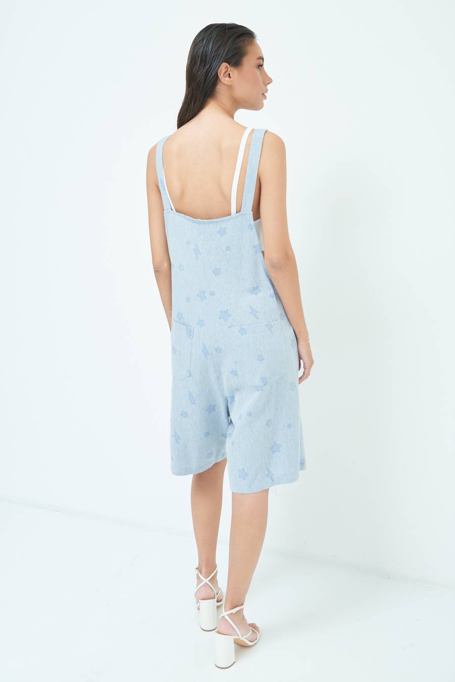 Kikisix SALOPETTE BERMUDA CON STELLE E FULMINI BLU CHIARO Pezzi Unici