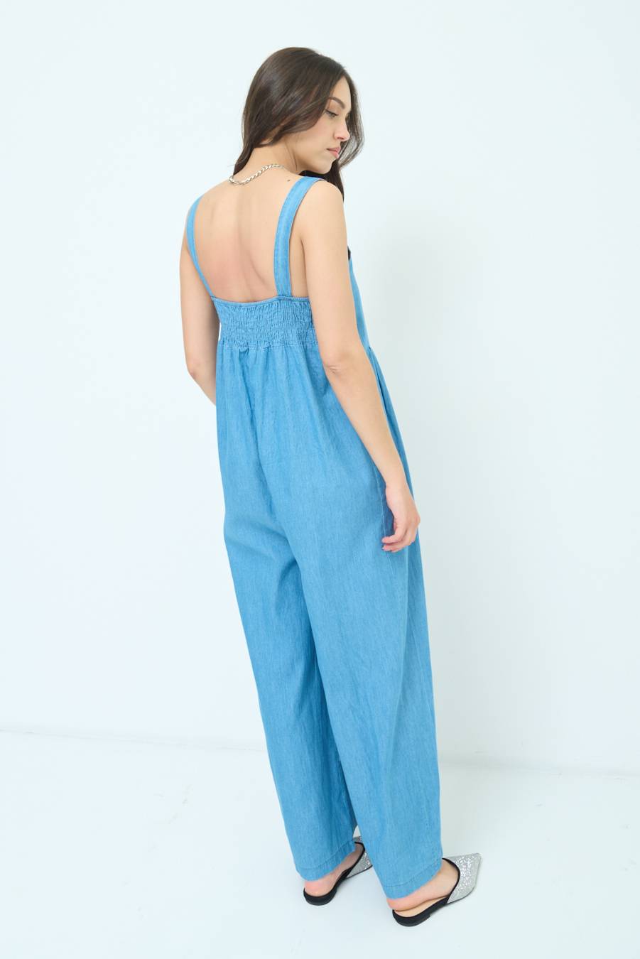 Kikisix SALOPETTE TASCA DAVANTI CHAMBRAY BLU MEDIO Qualità Garantita