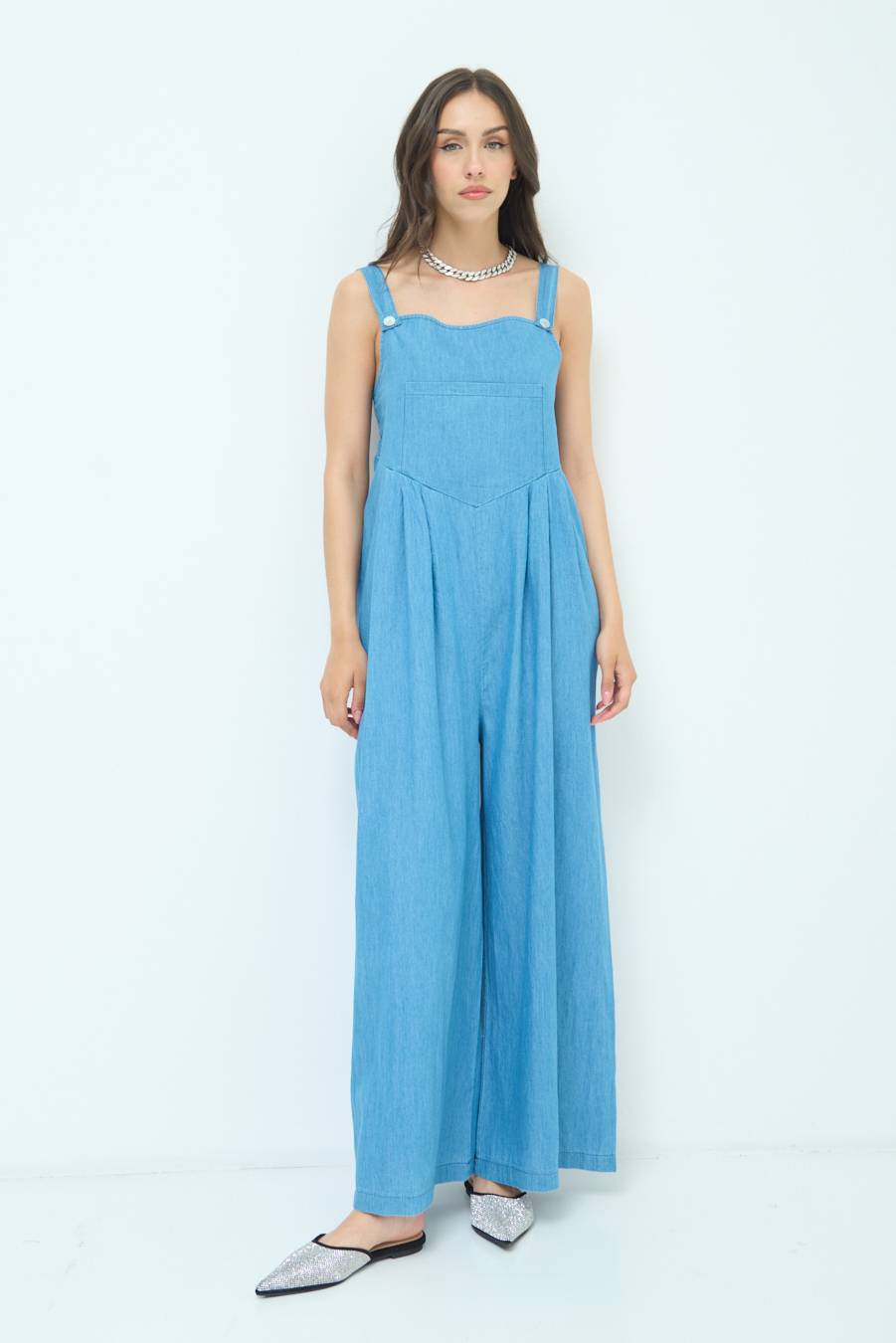 Kikisix SALOPETTE TASCA DAVANTI CHAMBRAY BLU MEDIO Qualità Garantita