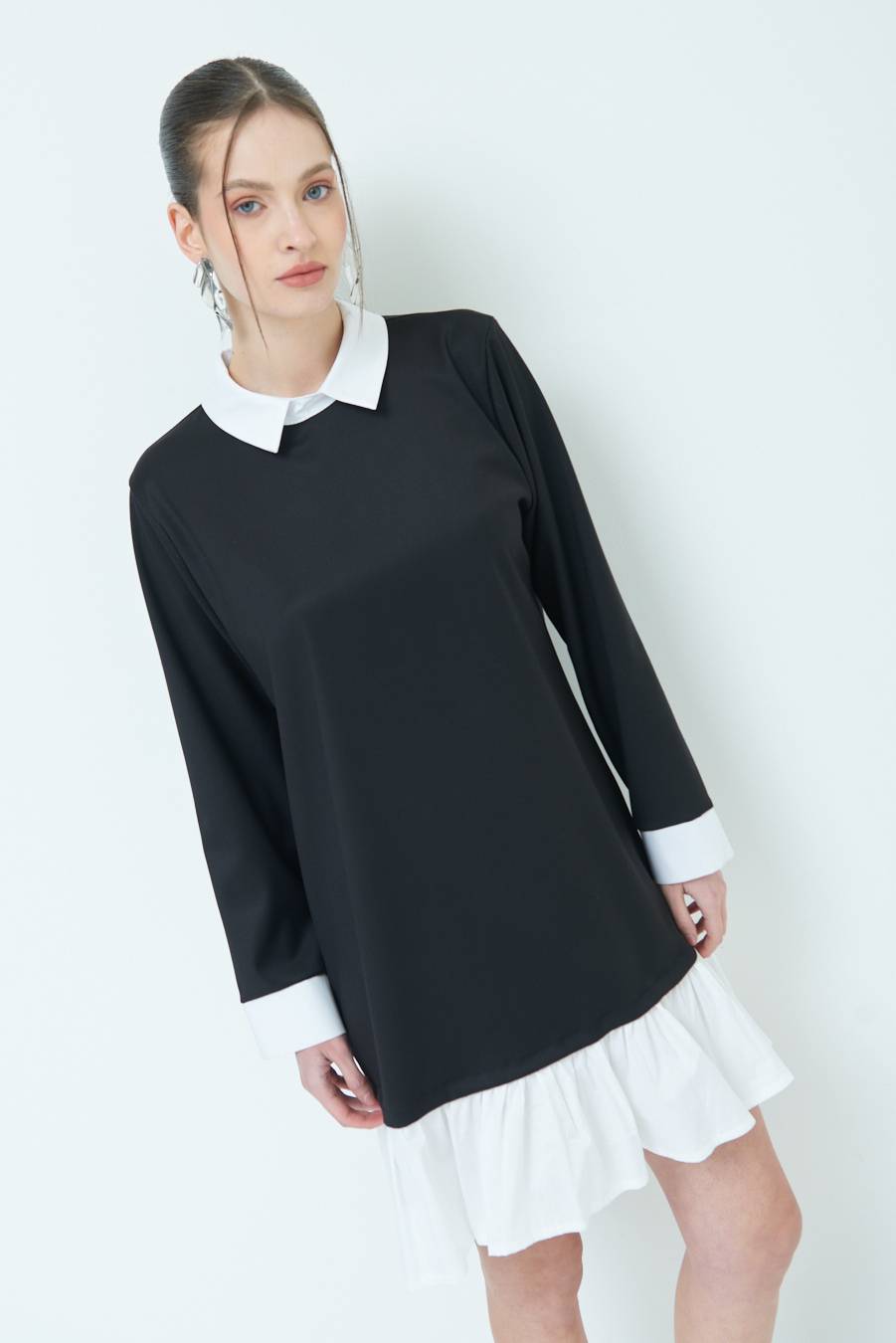 Kikisix ABITO FINTA CAMICIA BIANCO/NERO Presa