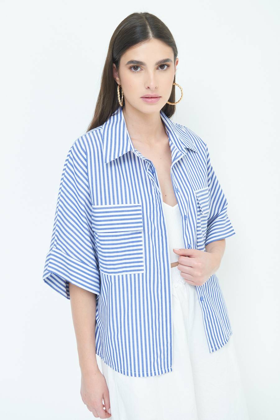 Kikisix CAMICIA OVER CON TASCHE BLU Saldi