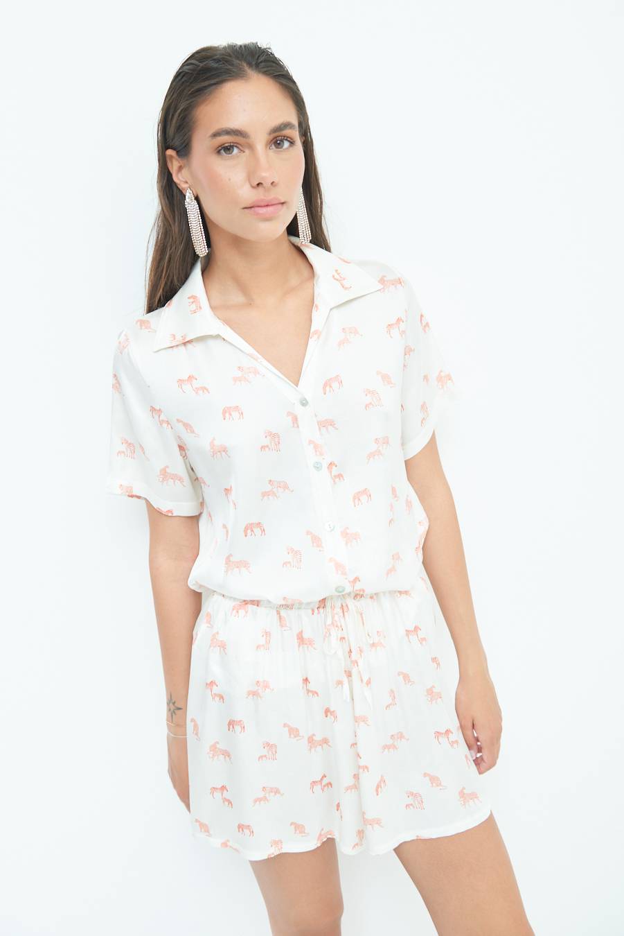 Kikisix CAMICIA MEZZA MANICA STAMPA ARANCIO Hotsell