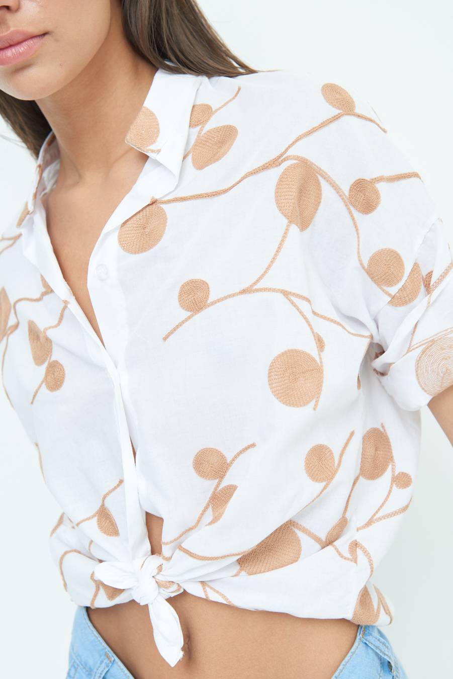 Kikisix CAMICIA NODO RICAMO CERCHIO BIANCO Vendita Economica