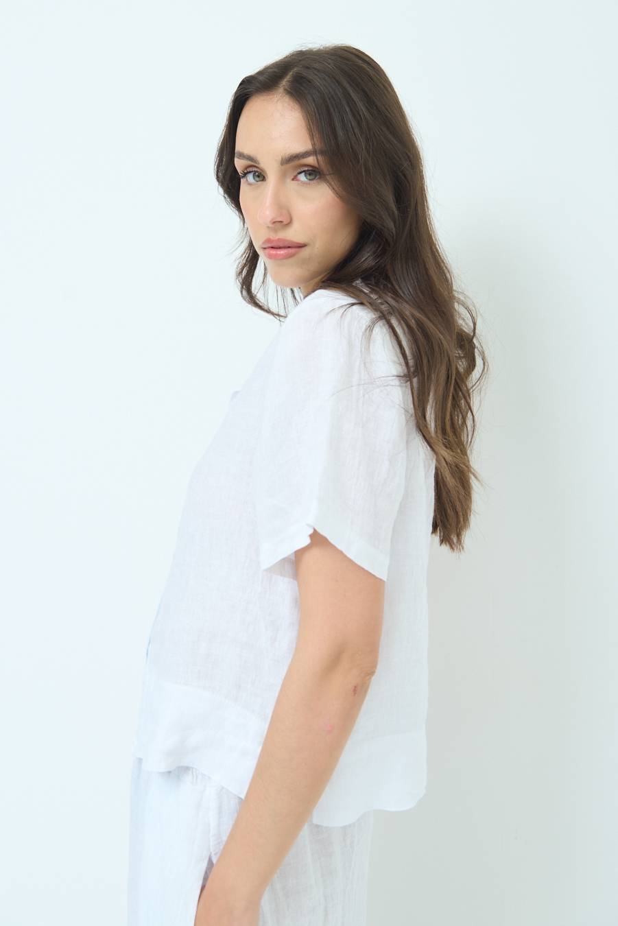 Kikisix CAMICIA LINO MEZZA MANICA BIANCO In Saldo