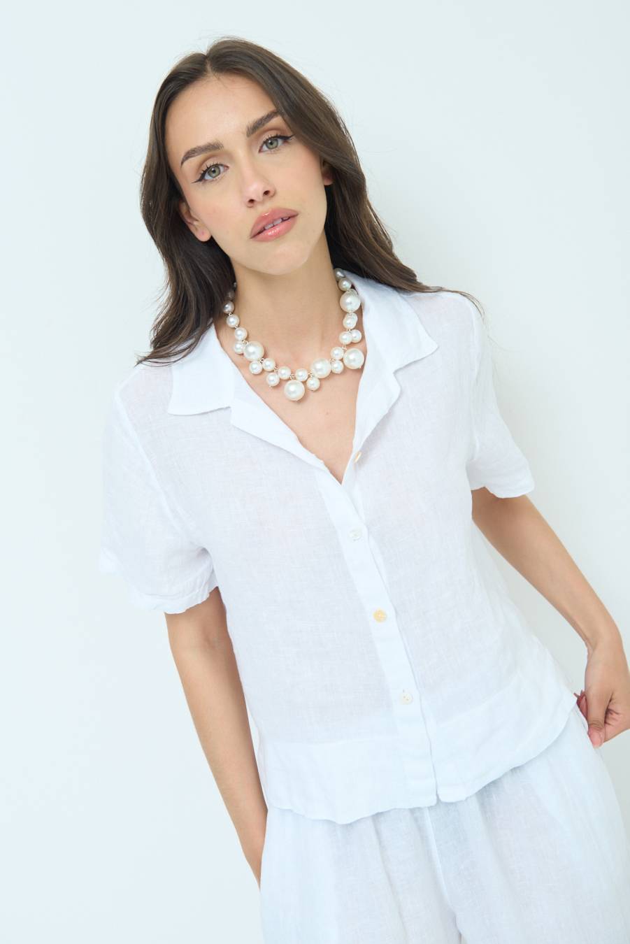 Kikisix CAMICIA LINO MEZZA MANICA BIANCO In Saldo