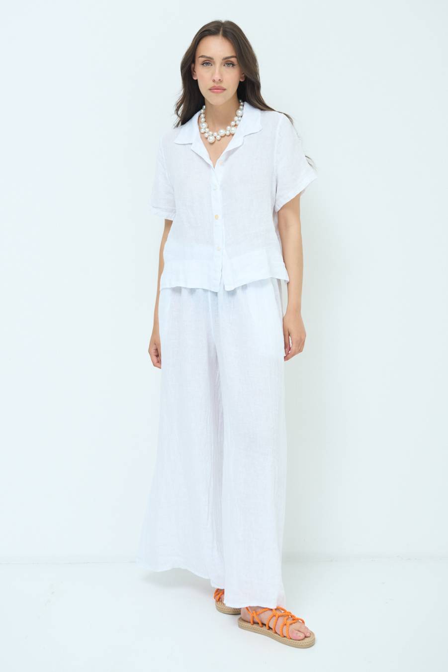 Kikisix CAMICIA LINO MEZZA MANICA BIANCO In Saldo