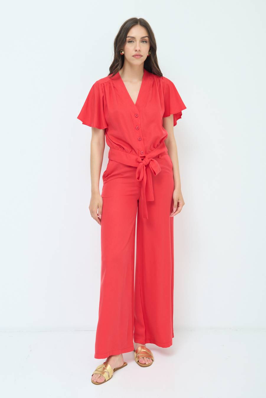 Kikisix CAMICIA SCOLLO AMPIO ROSSO Nuova