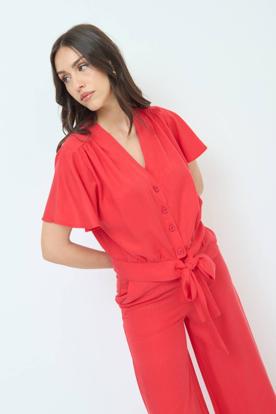 Kikisix CAMICIA SCOLLO AMPIO ROSSO Nuova