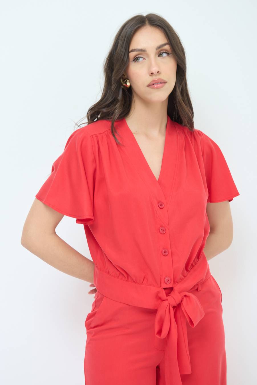 Kikisix CAMICIA SCOLLO AMPIO ROSSO Nuova