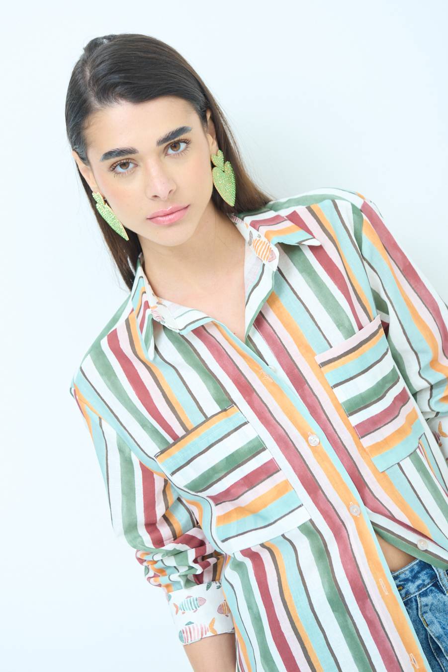 Kikisix CAMICIONE INSERTO RIGA. FANTASIA PESCE VERDE/OCRA Italia