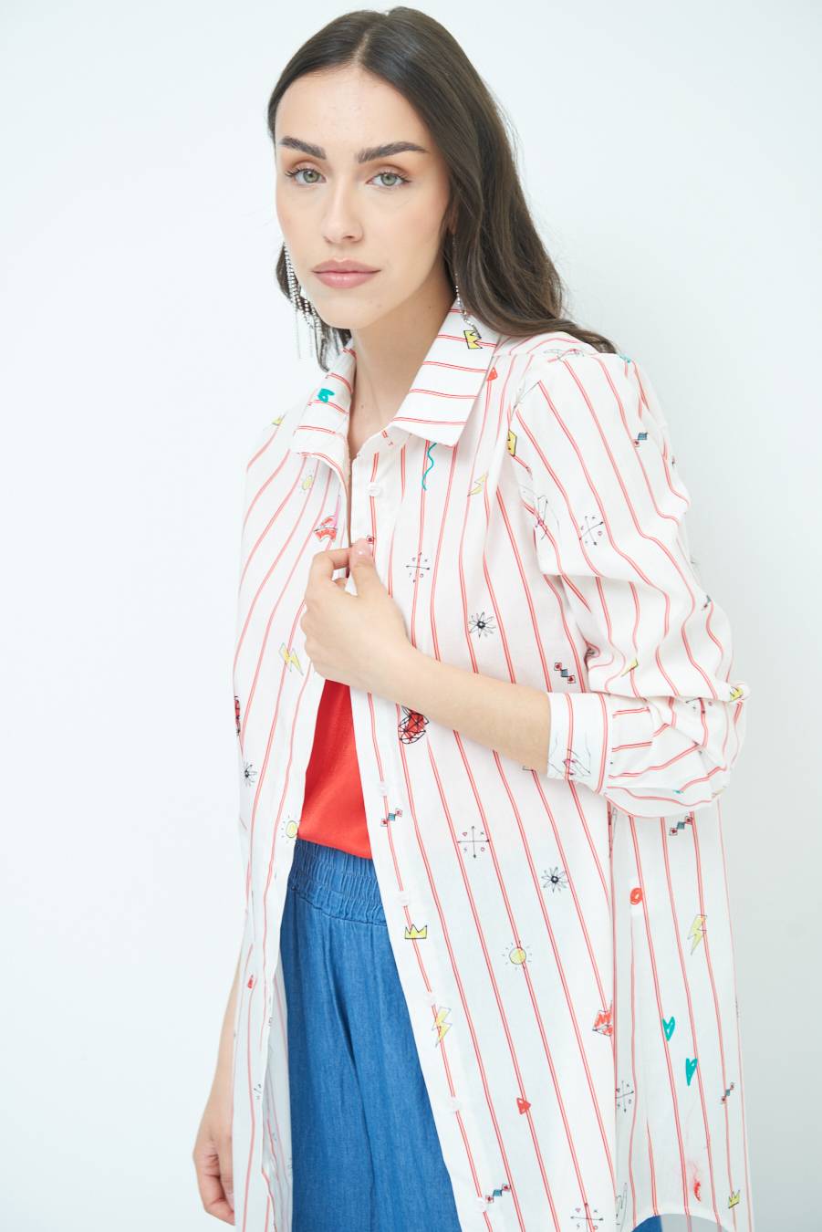 Kikisix CAMICIA ABITO FANTASIA ROSSO/BURRO In Linea