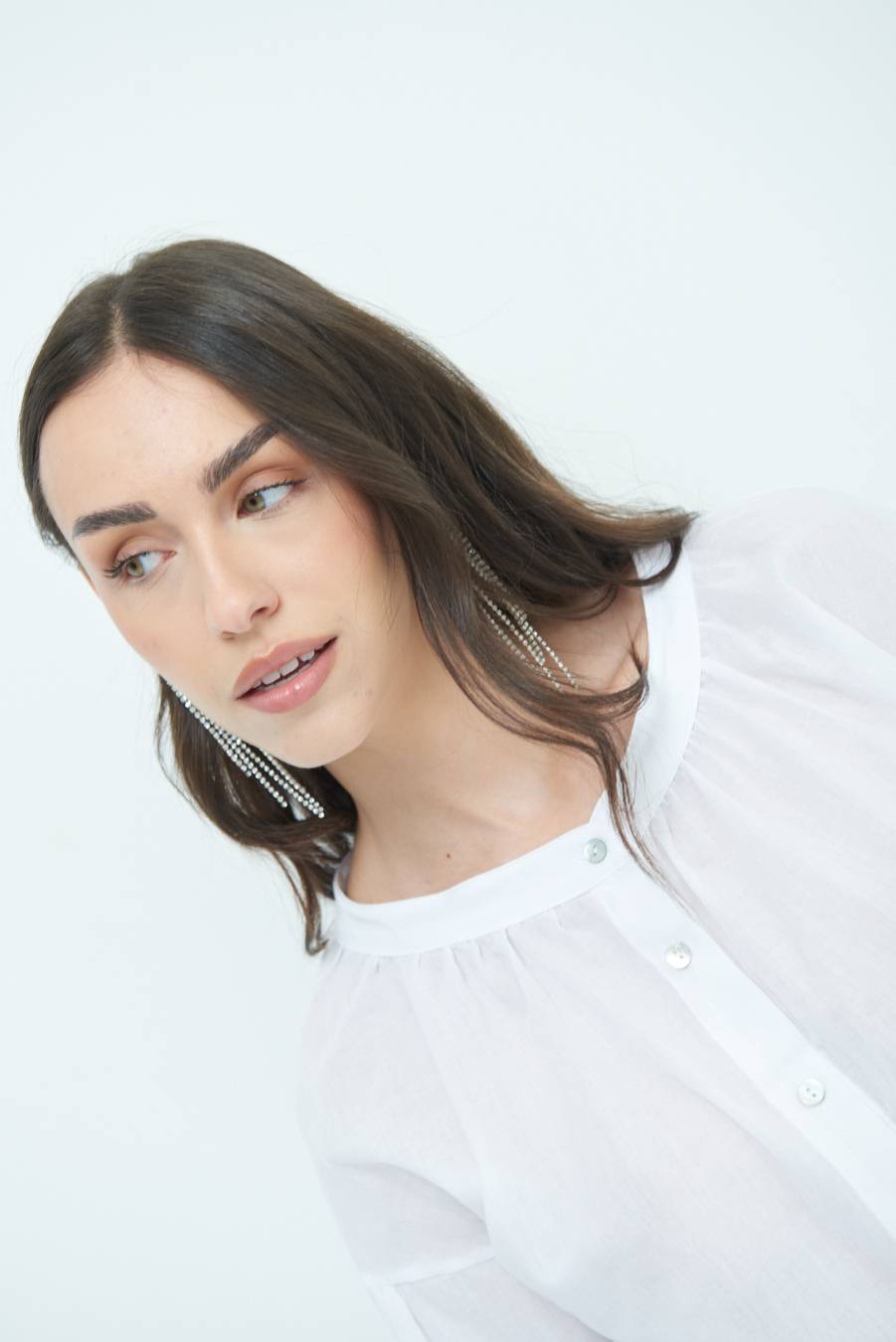 Kikisix CAMICIA SCOLLO INCRESPATO COTONE BIANCO Spedizione Gratuita