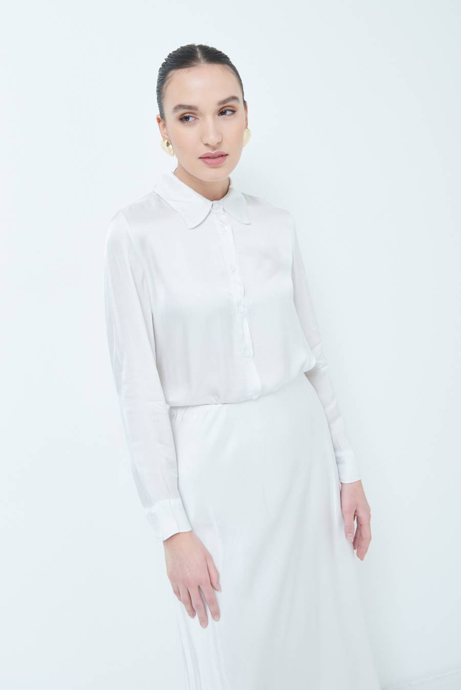 Kikisix CAMICIA RASO VISCOSA BEIGE Consegna Veloce