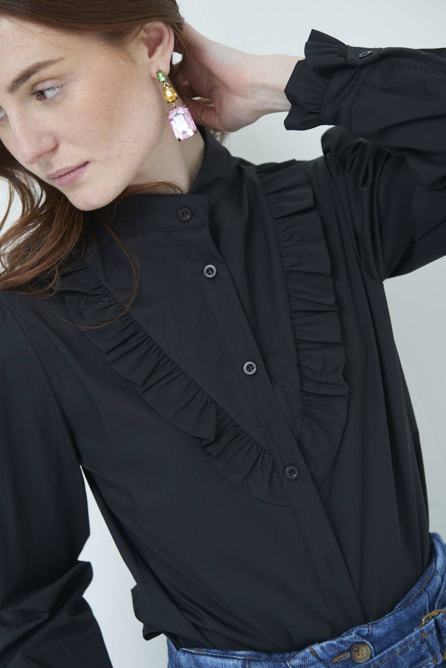 Kikisix CAMICIA CON ROUCHE NERO Sconto