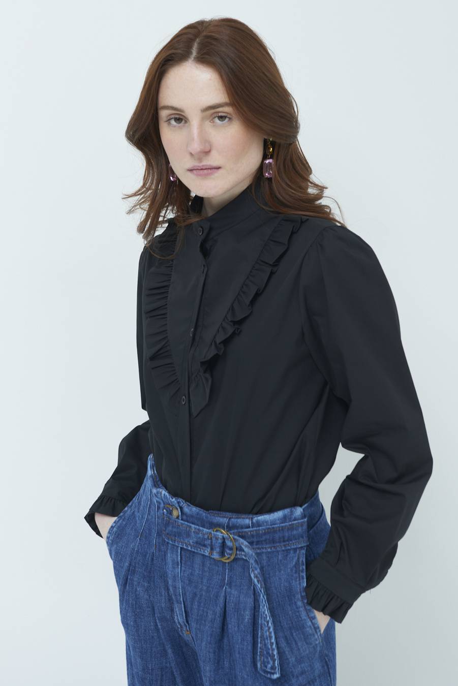 Kikisix CAMICIA CON ROUCHE NERO Sconto
