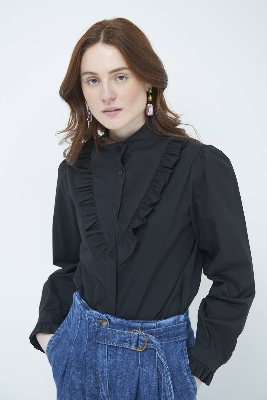 Kikisix CAMICIA CON ROUCHE NERO Sconto