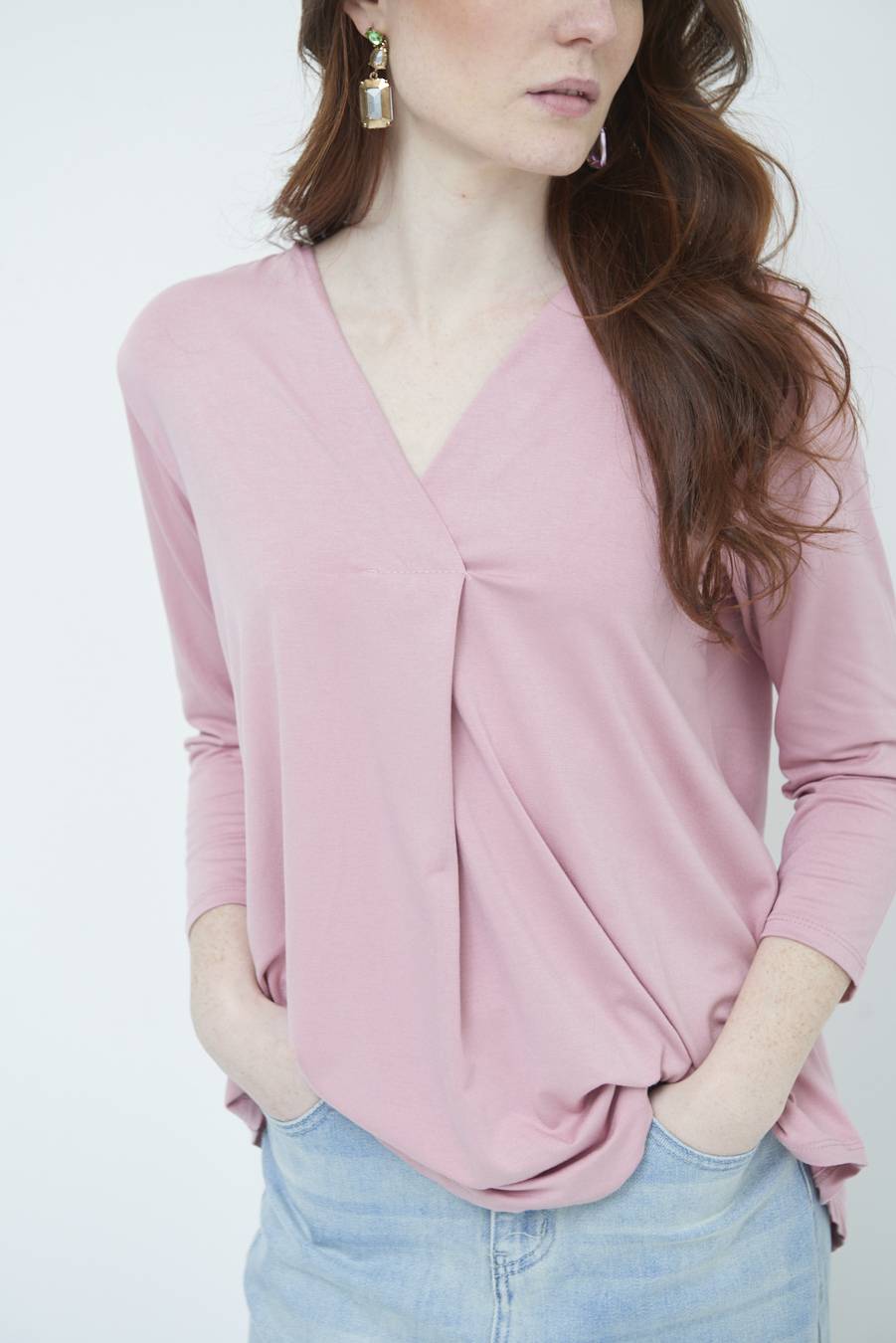 Kikisix MAGLIA V PIEG.DAVANTI ROSA Saldi Di Fabbrica