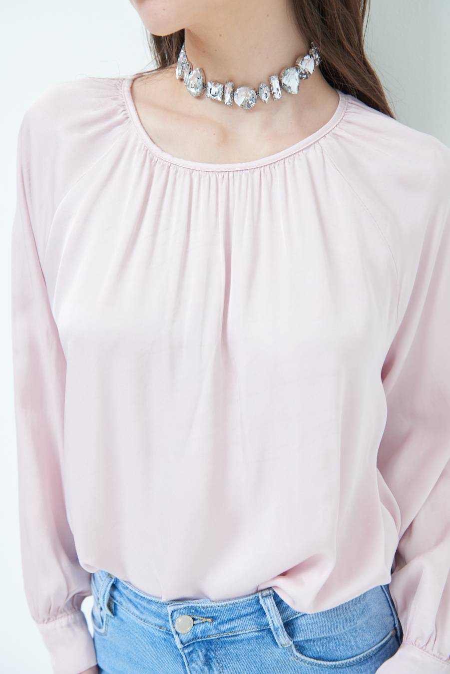 Kikisix CASACCA RASO VISCOSA INCRESPATA COLLO ROSA In Linea