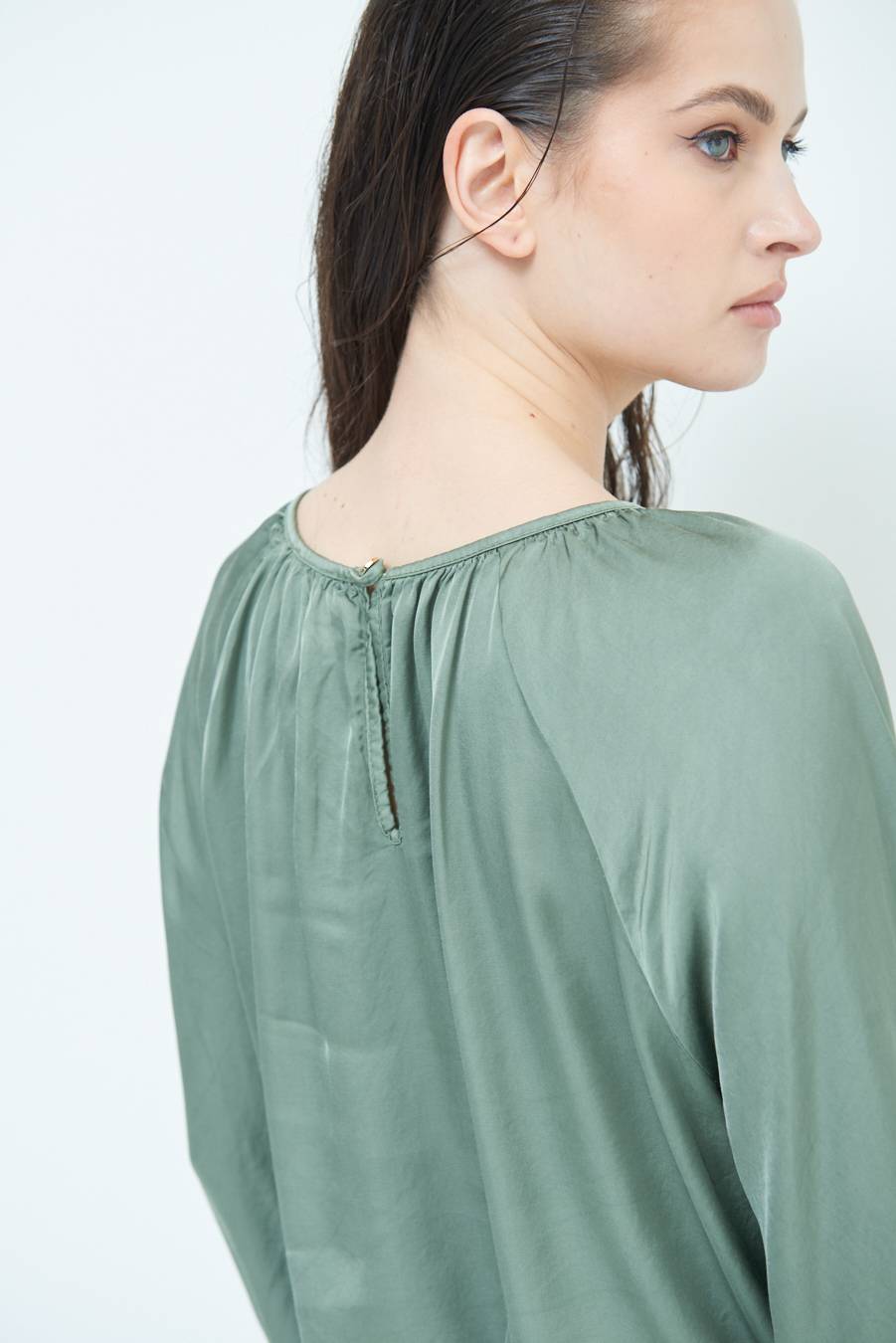 Kikisix CASACCA RASO VISCOSA INCRESPATA COLLO MILITARE Nuovo