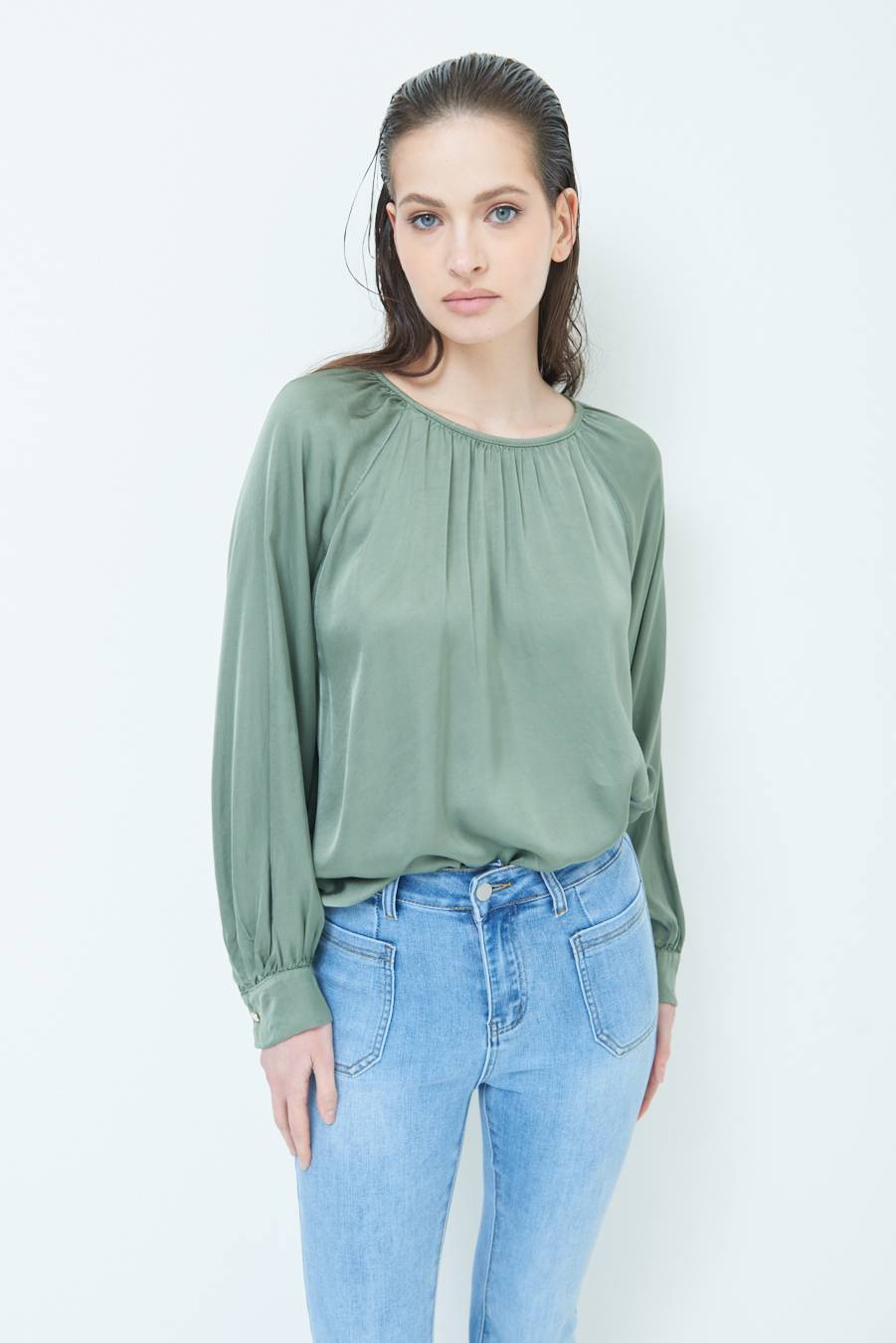 Kikisix CASACCA RASO VISCOSA INCRESPATA COLLO MILITARE Nuovo
