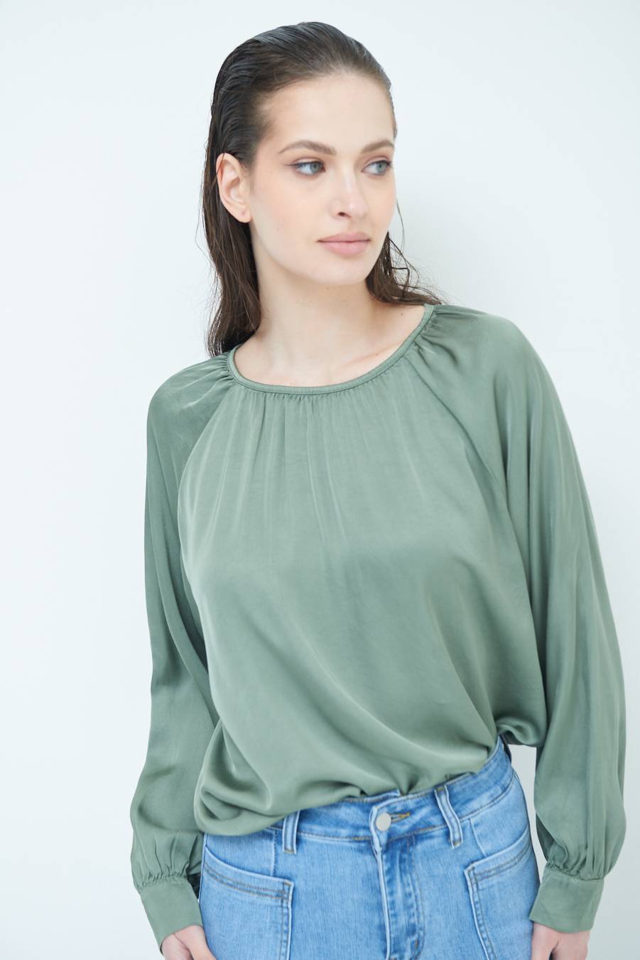 Kikisix CASACCA RASO VISCOSA INCRESPATA COLLO MILITARE Nuovo