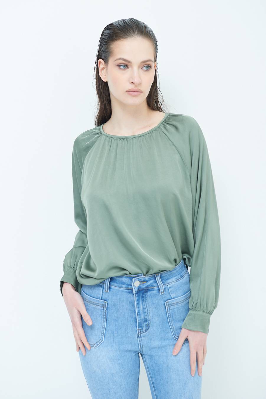 Kikisix CASACCA RASO VISCOSA INCRESPATA COLLO MILITARE Nuovo