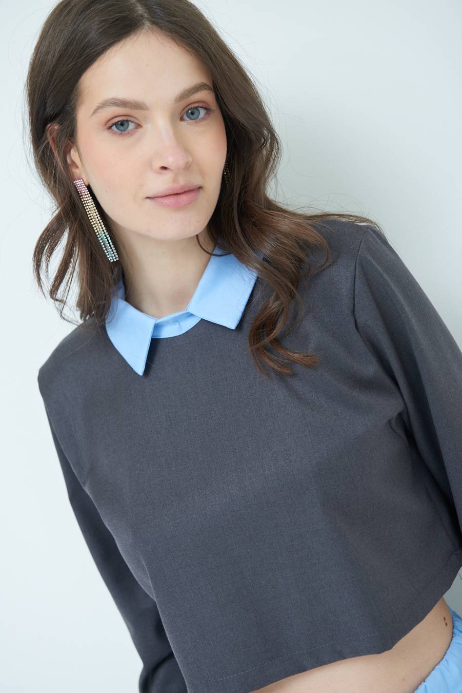 Kikisix CASACCA FINTA CAMICIA CELESTE/GRIGIO Spedizione Gratuita