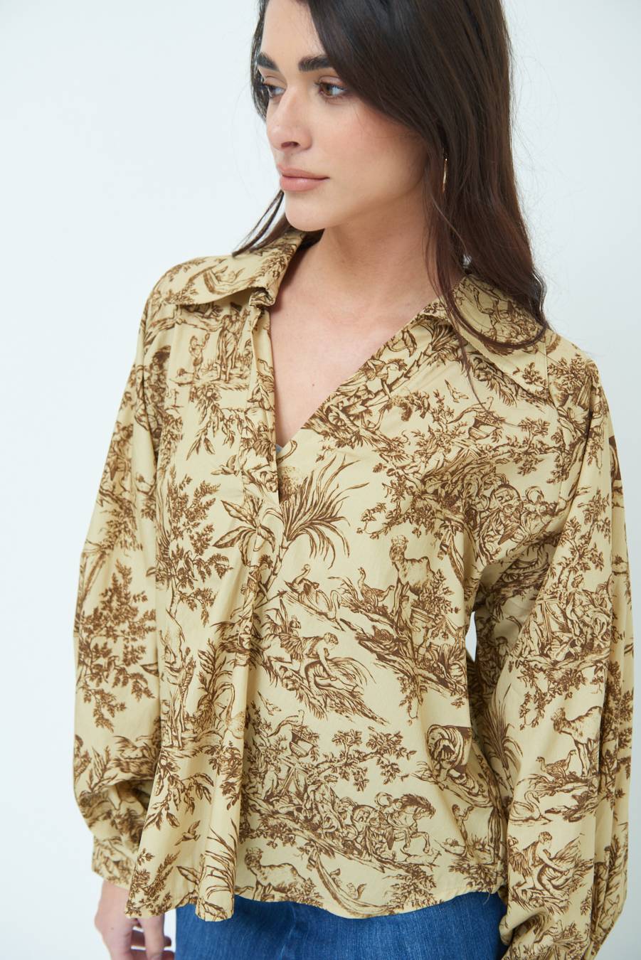 Kikisix CAMICIA POLO MANICA AMPIA FANTASIA ORIENTALE CAMMELLO Soddisfazione Garantita
